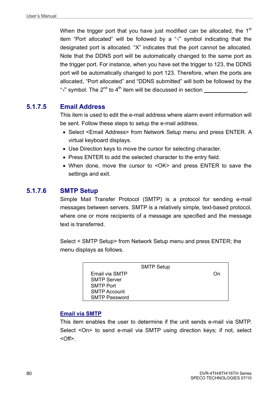 5 email address, 6 smtp setup | Speco Technologies 8TH User Manual | Page 81 / 175