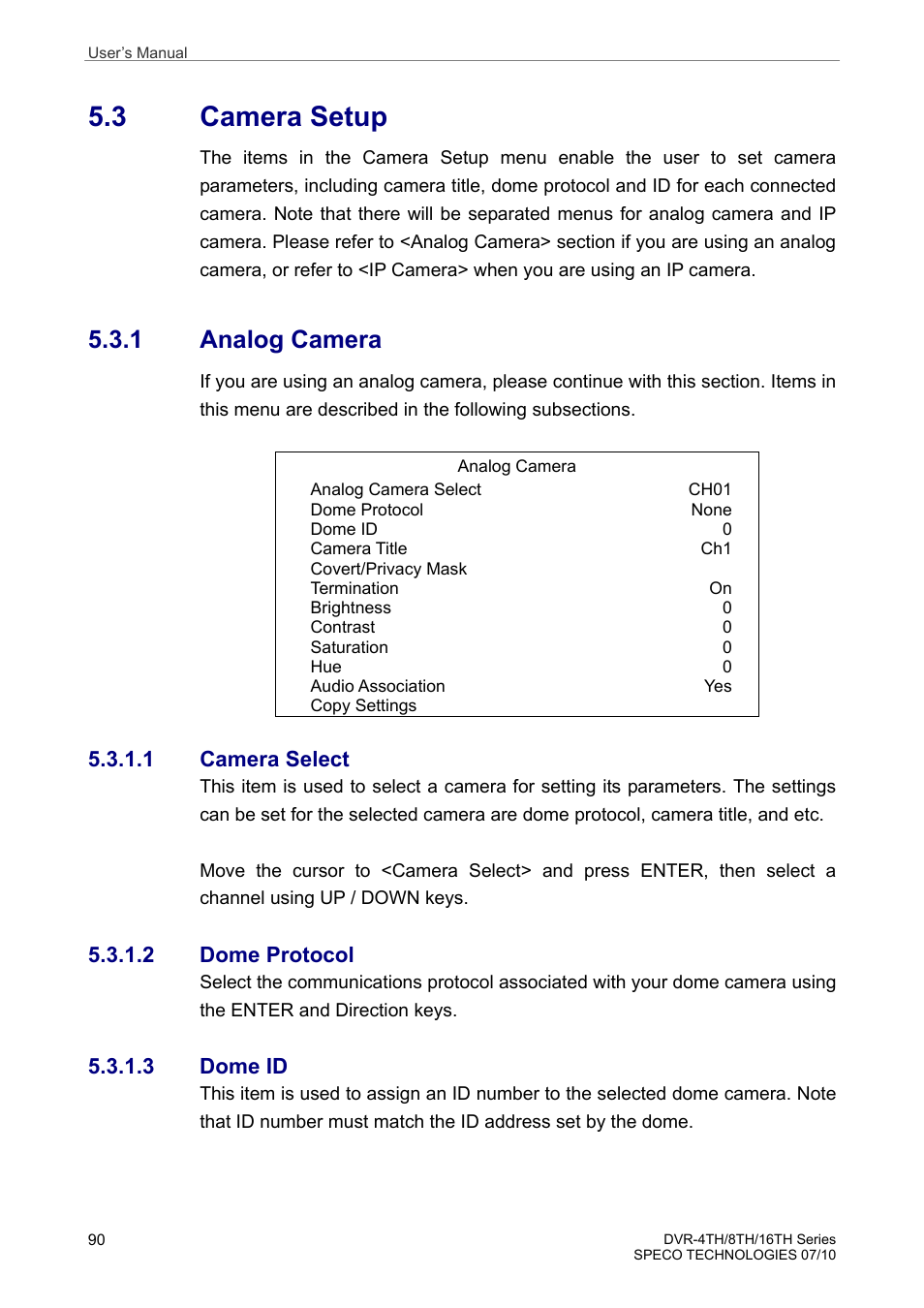 3 camera setup, 1 analog camera | Speco Technologies 8TH User Manual | Page 91 / 175