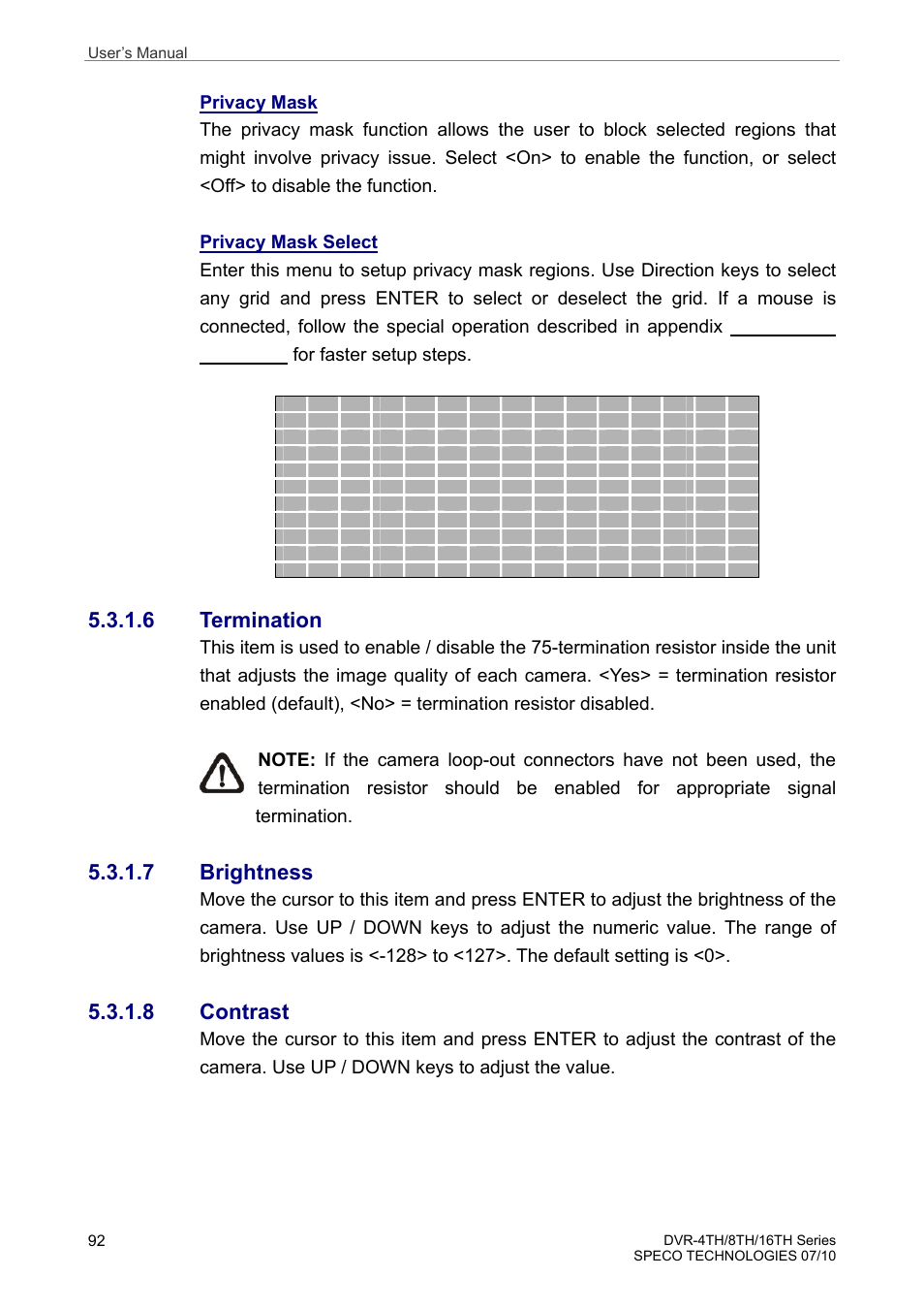 6 termination, 7 brightness, 8 contrast | Speco Technologies 8TH User Manual | Page 93 / 175