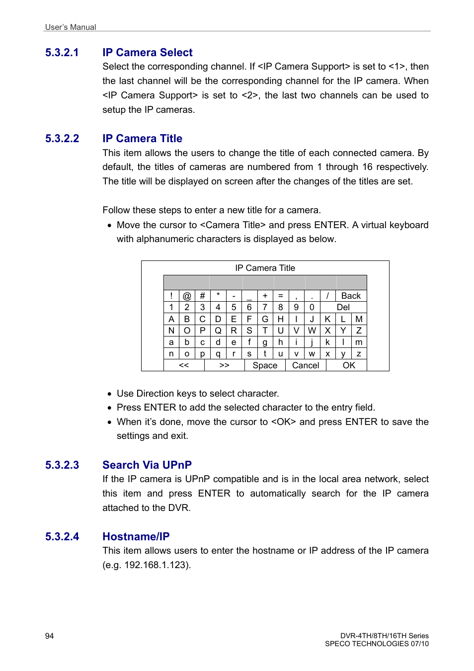 1 ip camera select, 2 ip camera title, 3 search via upnp | 4 hostname/ip | Speco Technologies 8TH User Manual | Page 95 / 175