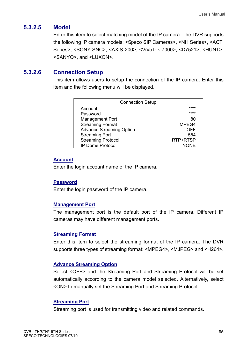 5 model, 6 connection setup | Speco Technologies 8TH User Manual | Page 96 / 175