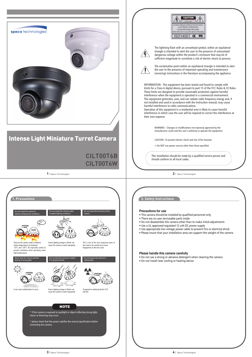 Speco Technologies Intense Light Miniature Turret Camera CILT00T6B User Manual | 2 pages