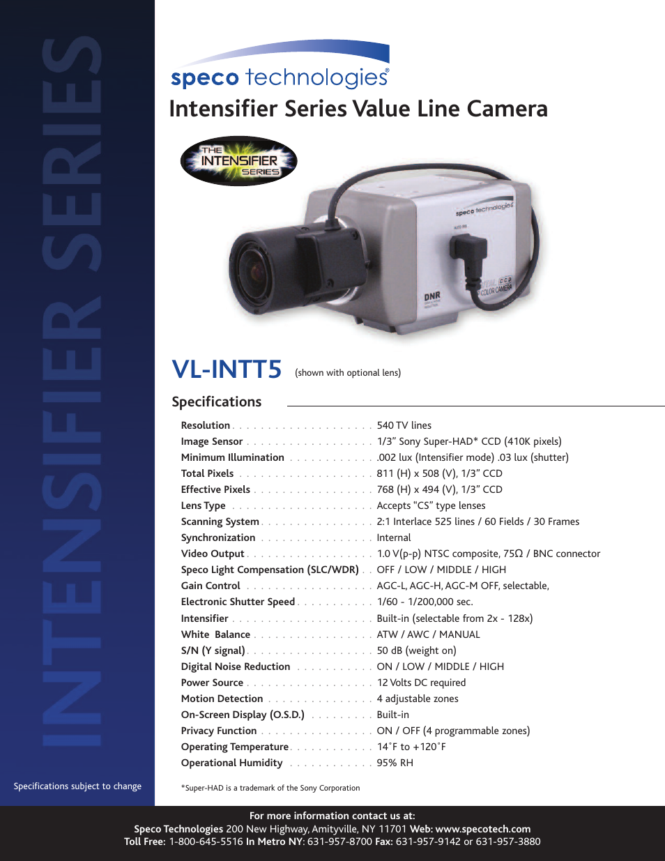 Speco Technologies VL-INTT5 User Manual | 1 page