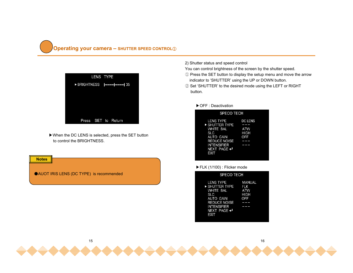 Operating your camera – shutter speed control, Operating your camera | Speco Technologies HT-INTD3 User Manual | Page 10 / 22