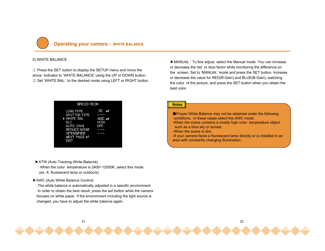 Operating your camera | Speco Technologies HT-INTD3 User Manual | Page 13 / 22