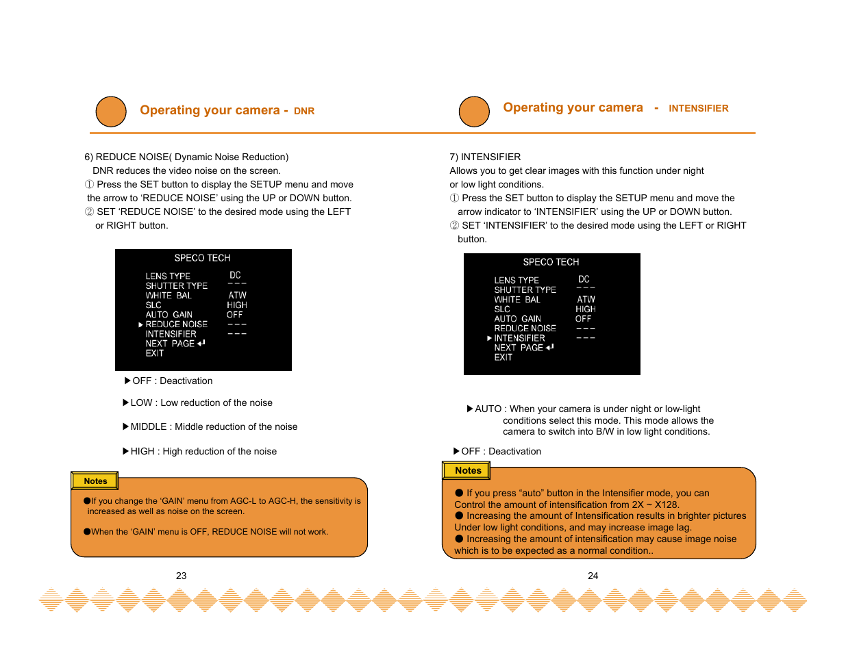 Operating your camera - intensifier, Operating your camera | Speco Technologies HT-INTD3 User Manual | Page 14 / 22