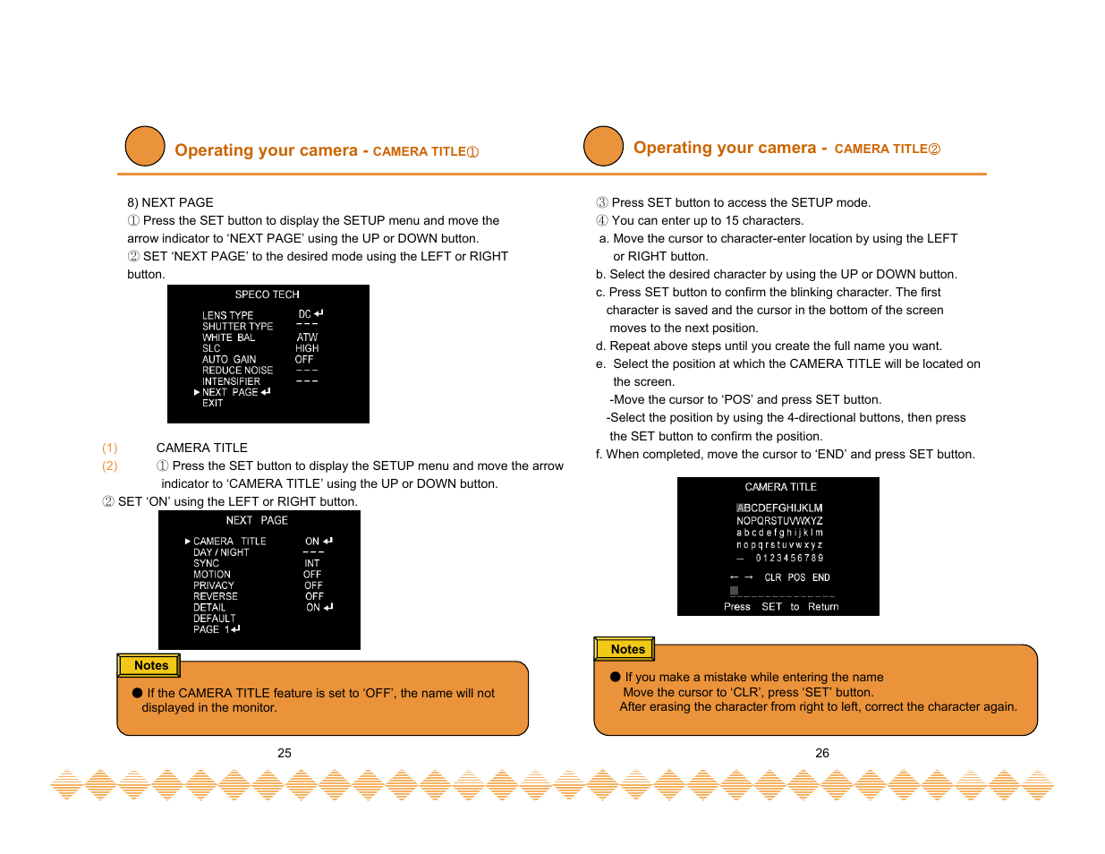 Operating your camera | Speco Technologies HT-INTD3 User Manual | Page 15 / 22