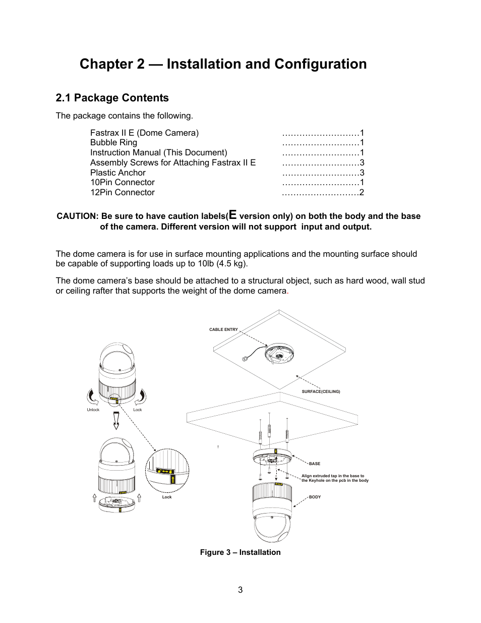 1 package contents, Chapter 2 — installation and configuration | Speco Technologies CVC-927PTZ User Manual | Page 10 / 46