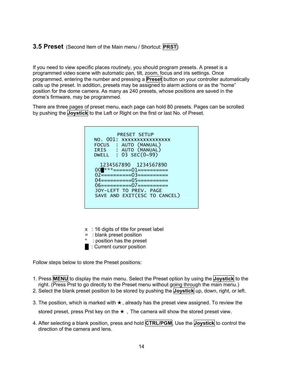 5 preset | Speco Technologies CVC-927PTZ User Manual | Page 21 / 46