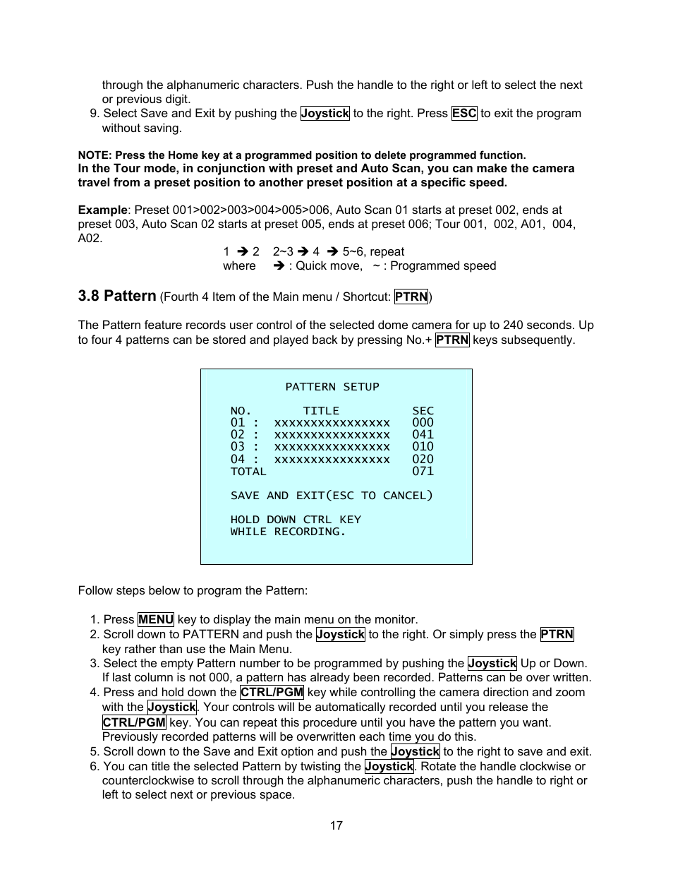 8 pattern | Speco Technologies CVC-927PTZ User Manual | Page 24 / 46