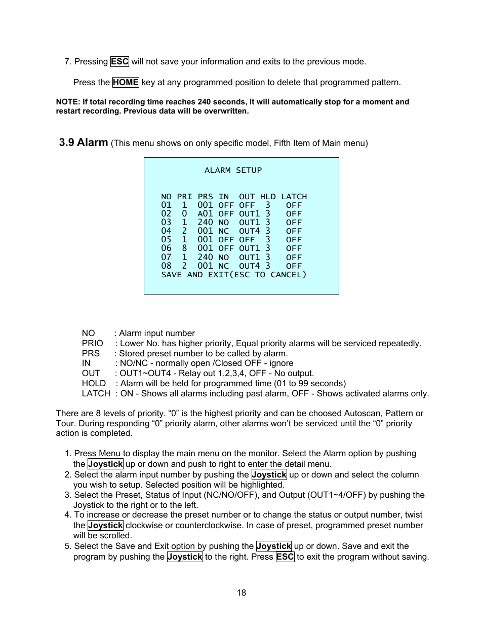 9 alarm | Speco Technologies CVC-927PTZ User Manual | Page 25 / 46