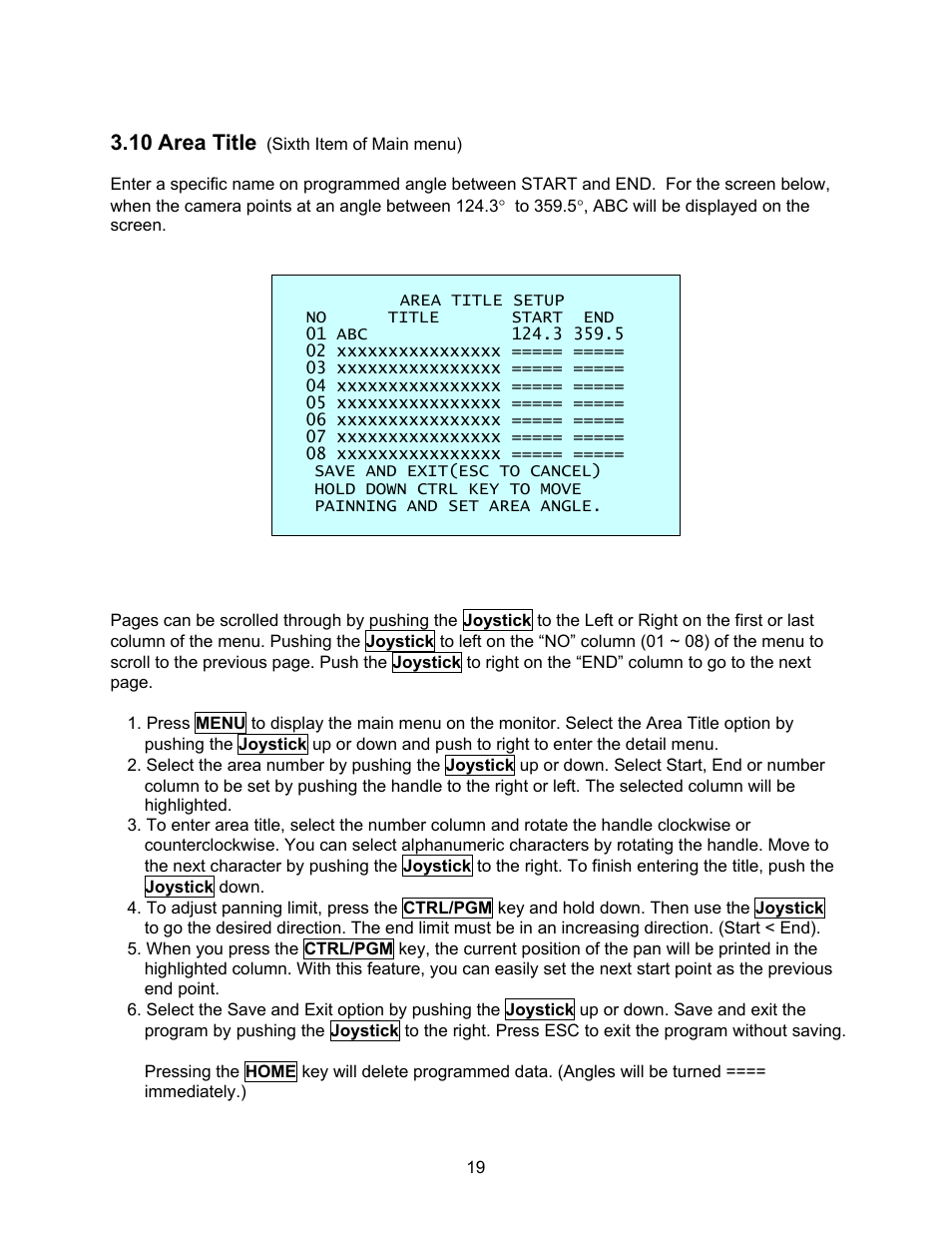 10 area title | Speco Technologies CVC-927PTZ User Manual | Page 26 / 46