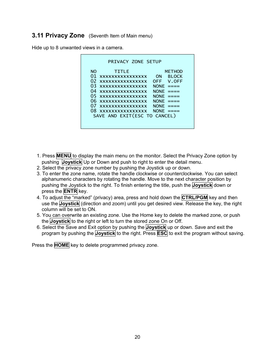 11 privacy zone | Speco Technologies CVC-927PTZ User Manual | Page 27 / 46