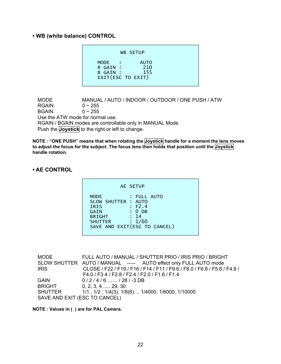 Wb \(white balance\) control, Ae control | Speco Technologies CVC-927PTZ User Manual | Page 29 / 46