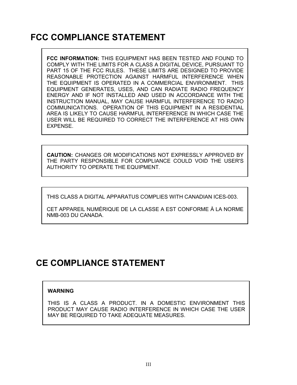 Fcc compliance statement, Ce compliance statement | Speco Technologies CVC-927PTZ User Manual | Page 3 / 46