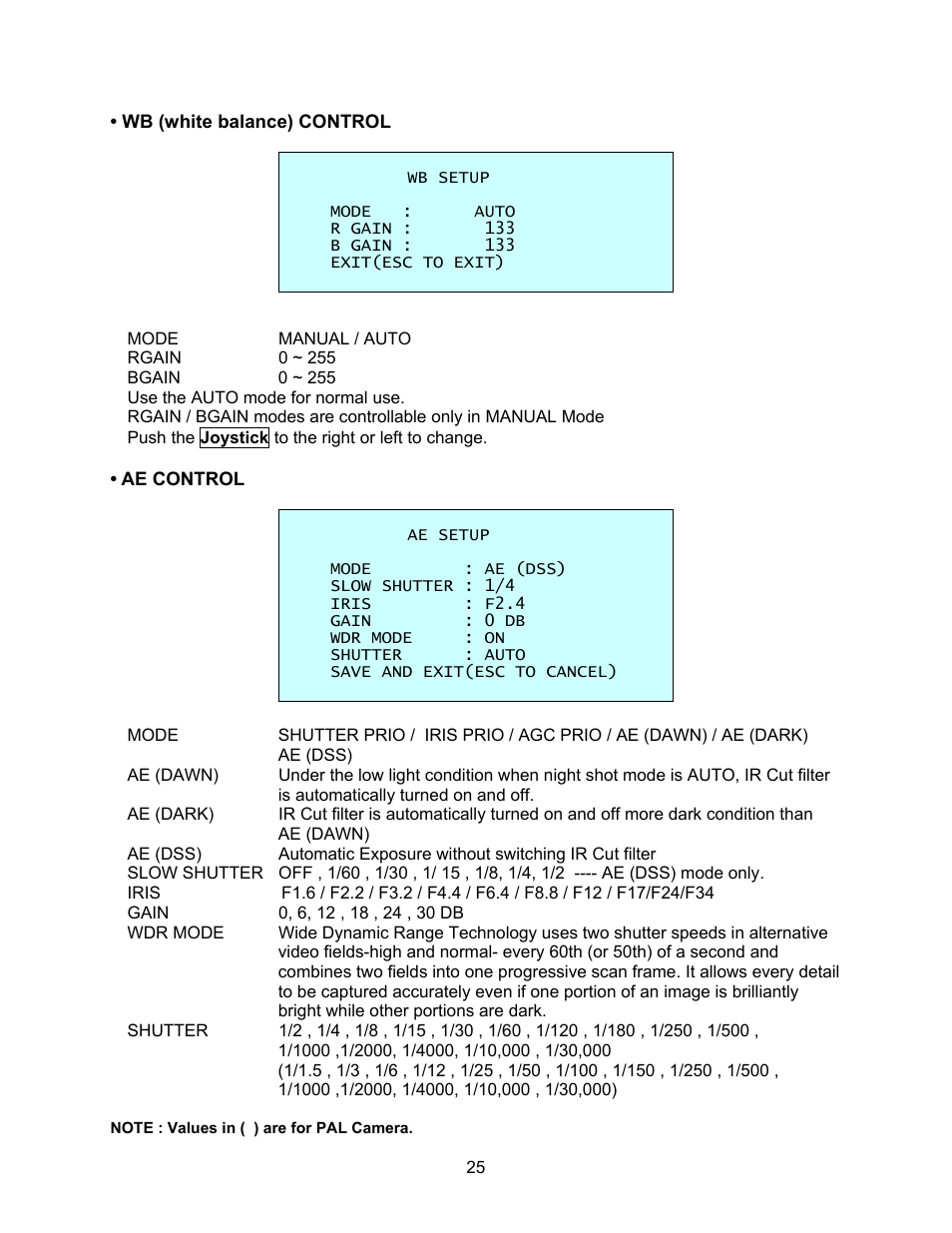 Wb \(white balance\) control, Ae control | Speco Technologies CVC-927PTZ User Manual | Page 32 / 46