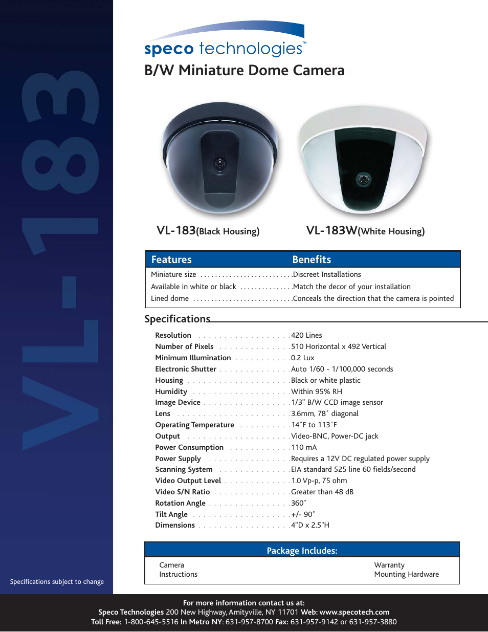 Speco Technologies VL-183 User Manual | 1 page