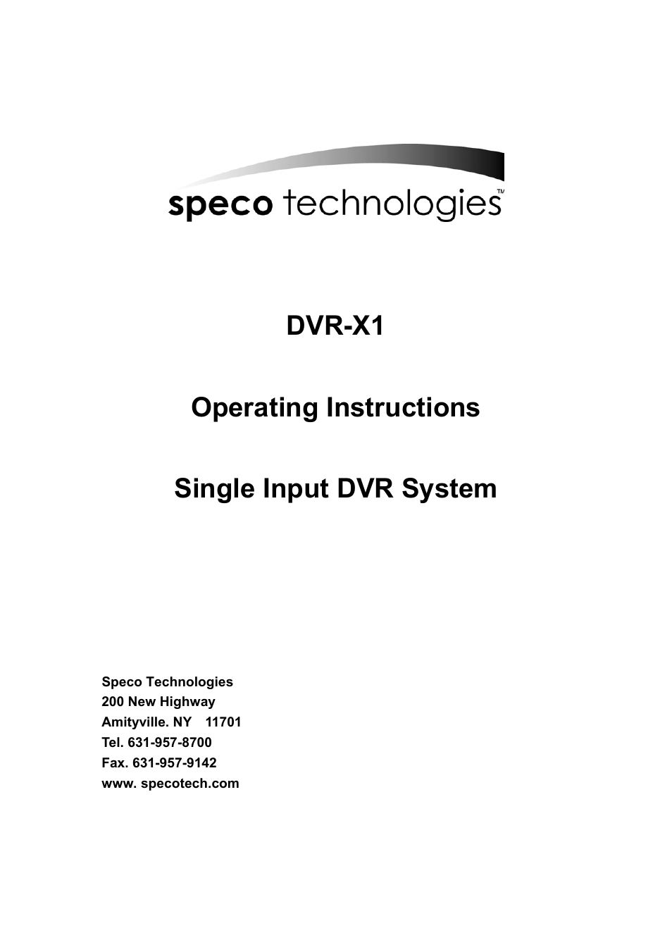 Speco Technologies DVR-X1 User Manual | 26 pages