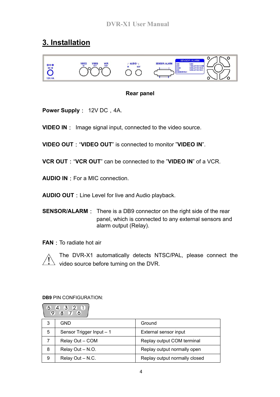 Installation, Dvr-x1 user manual | Speco Technologies DVR-X1 User Manual | Page 5 / 26