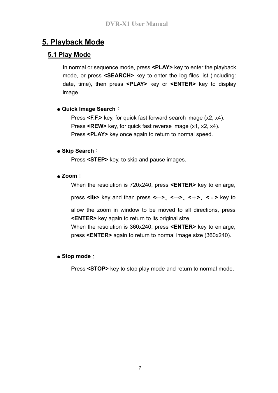 Playback mode | Speco Technologies DVR-X1 User Manual | Page 8 / 26