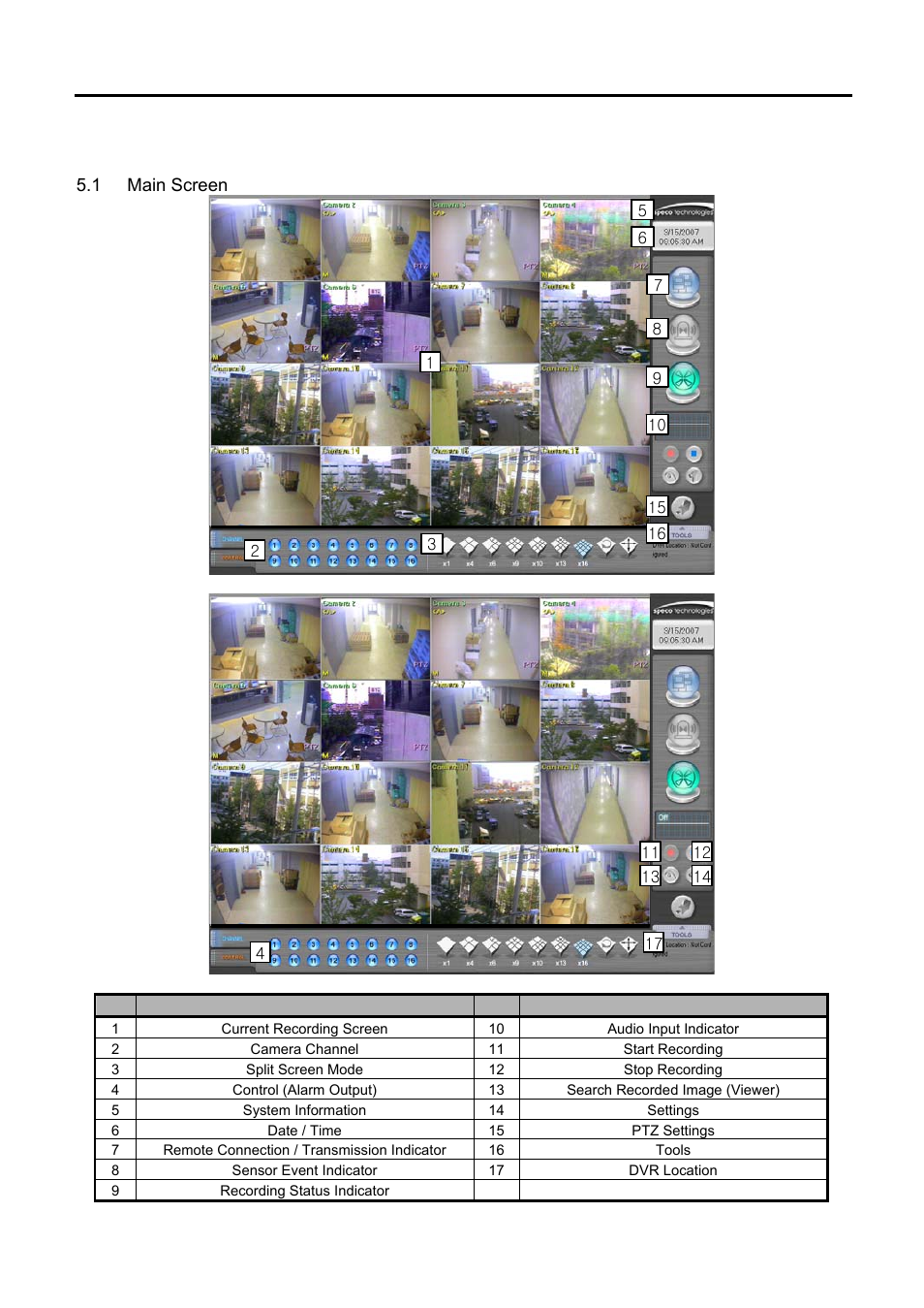Screen layout, 1 main screen, Creen | Speco Technologies DVR-PC8 Series User Manual | Page 16 / 78
