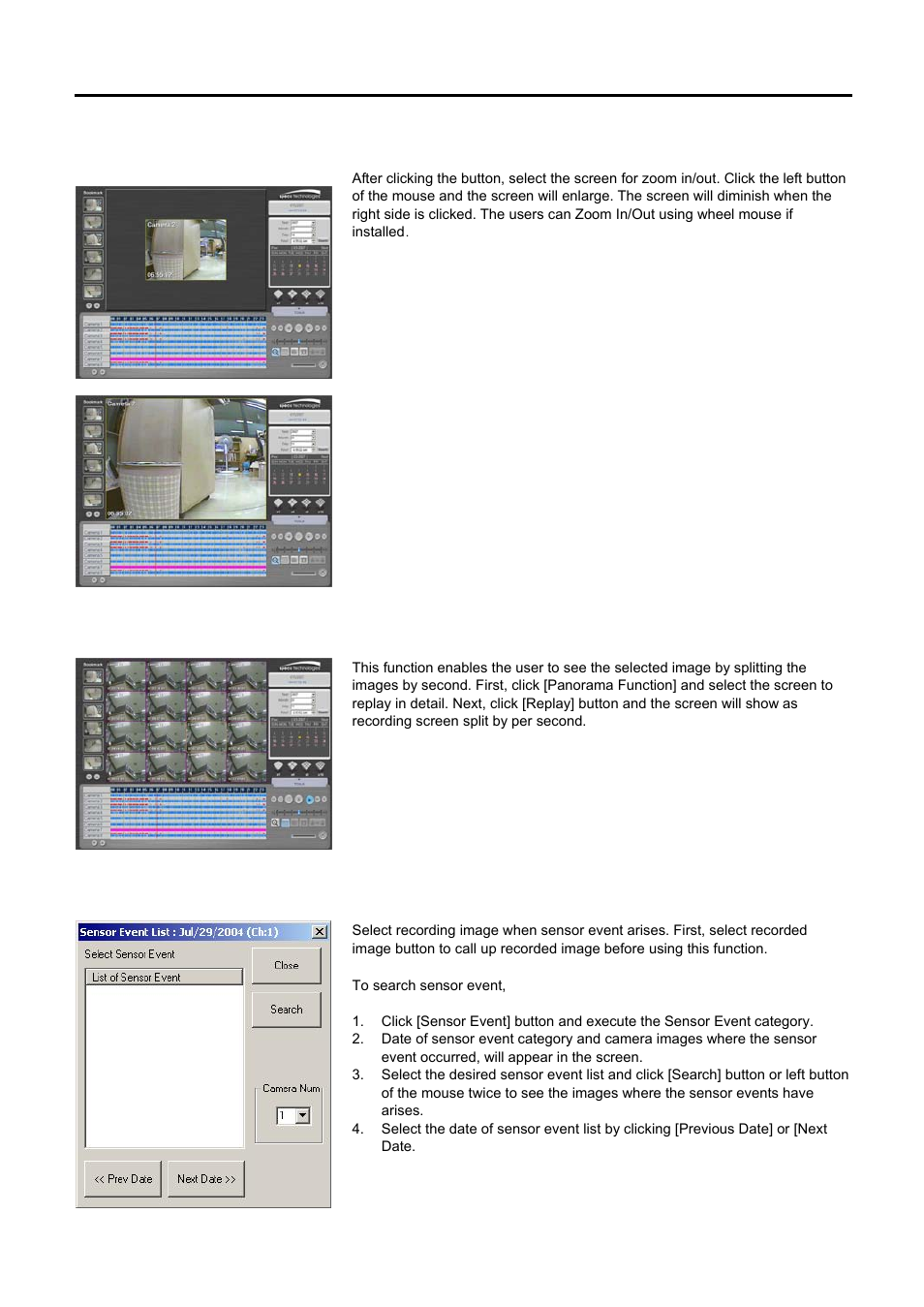 Zoom in/out, Panorama, Sensor event | Speco Technologies DVR-PC8 Series User Manual | Page 27 / 78