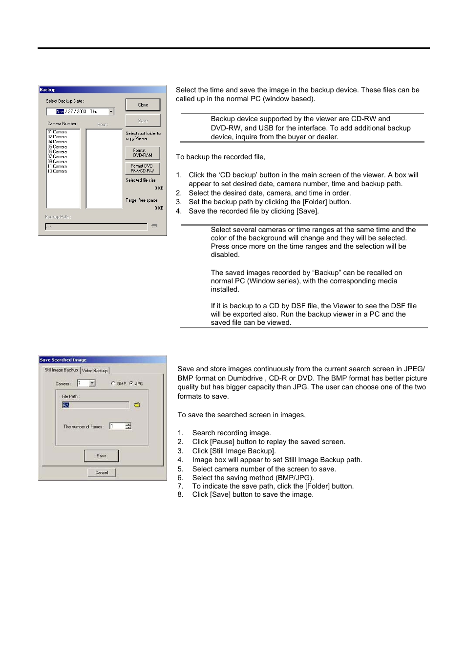 Backup, Save searched image | Speco Technologies DVR-PC8 Series User Manual | Page 37 / 78