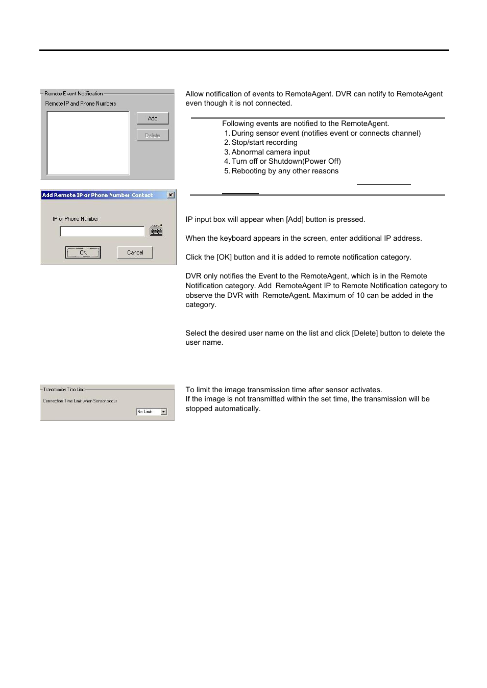 Remote event notification, Transmission time limit | Speco Technologies DVR-PC8 Series User Manual | Page 45 / 78