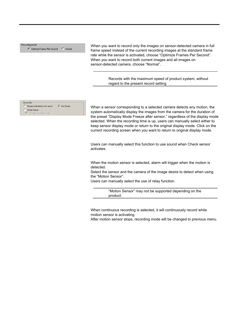 Recording mode, Sensor etc | Speco Technologies DVR-PC8 Series User Manual | Page 48 / 78