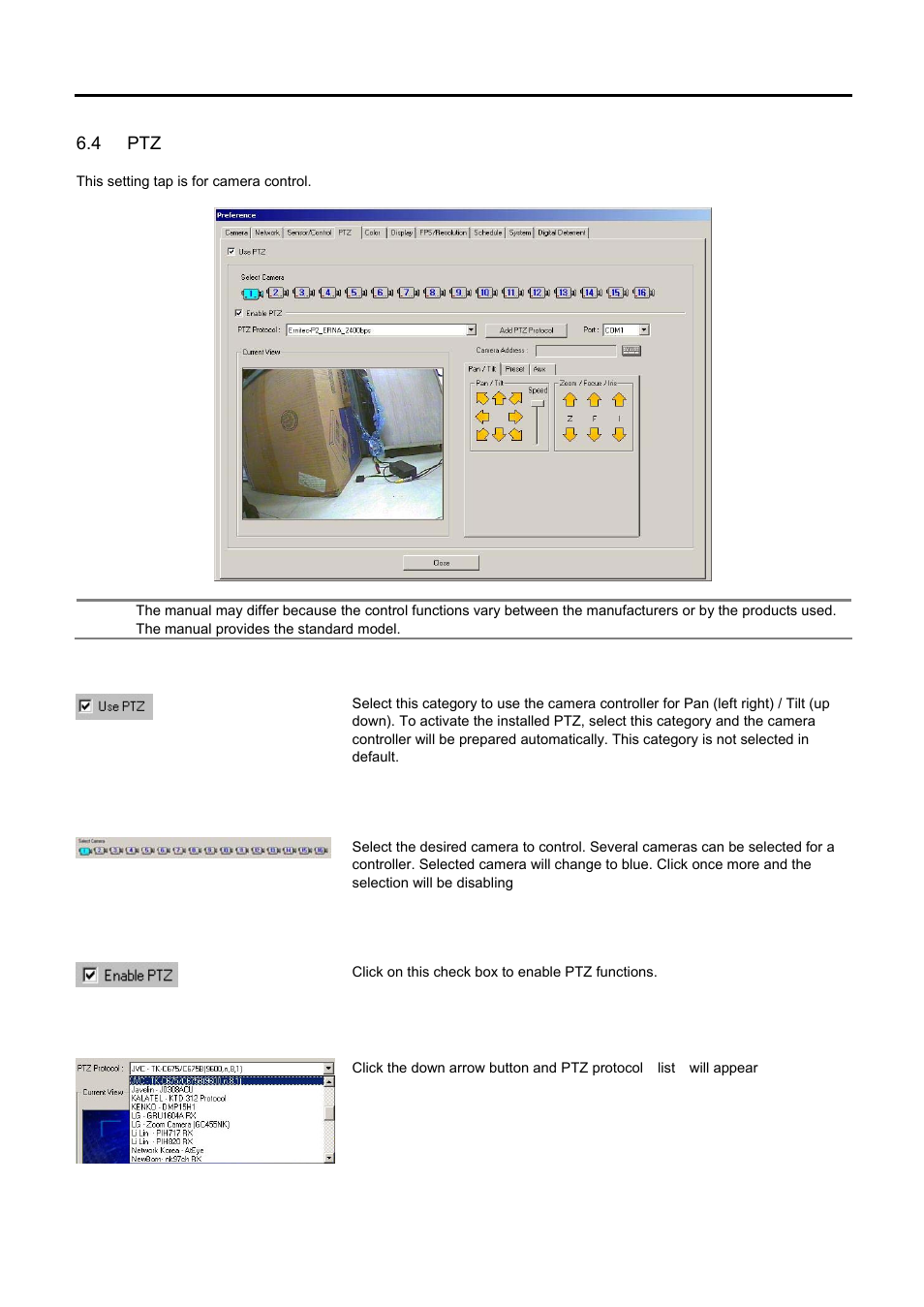 4 ptz, Use ptz, Select camera | Enable ptz, Ptz protocol | Speco Technologies DVR-PC8 Series User Manual | Page 50 / 78