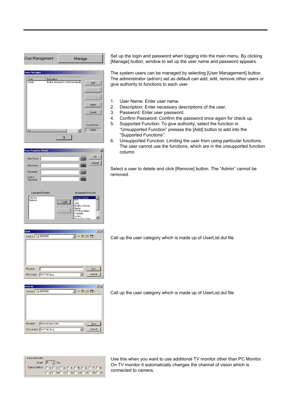 User management, External monitor | Speco Technologies DVR-PC8 Series User Manual | Page 57 / 78