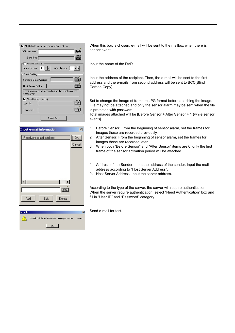 Notify by e-mail when sensor event occurs | Speco Technologies DVR-PC8 Series User Manual | Page 66 / 78