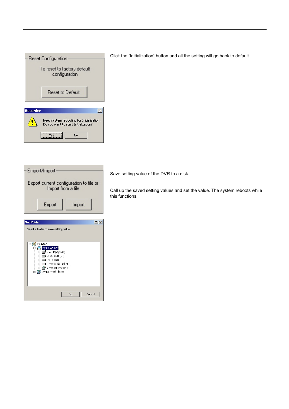 Reset configuration, Export/import | Speco Technologies DVR-PC8 Series User Manual | Page 67 / 78