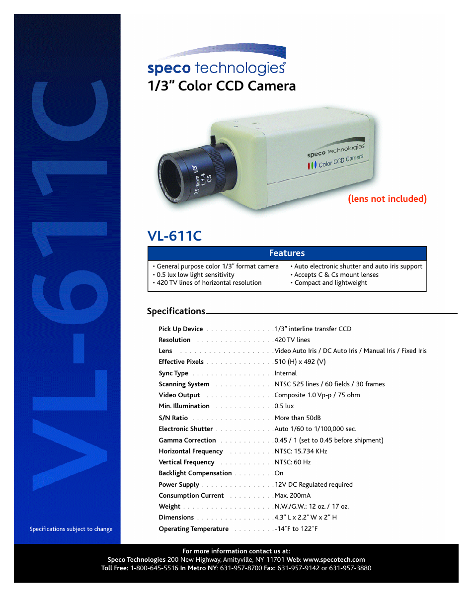 Speco Technologies VL-611C User Manual | 1 page