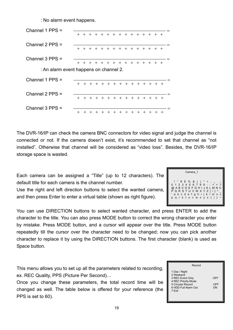 5 record, 2 camera detect, 3 camera title | Speco Technologies DVR-16/IP User Manual | Page 20 / 46