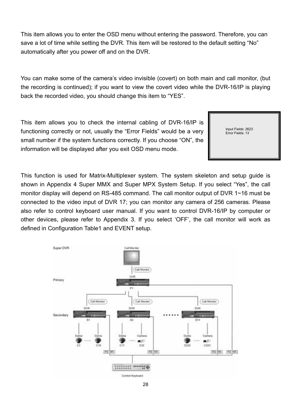 2 disable password, 3 covert cam visible, 4 playback check | 5 super mmx mode | Speco Technologies DVR-16/IP User Manual | Page 29 / 46