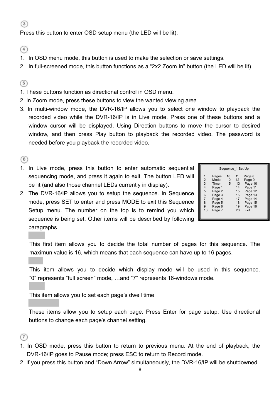 Menu, Enter / zoom, Direction | Speco Technologies DVR-16/IP User Manual | Page 9 / 46