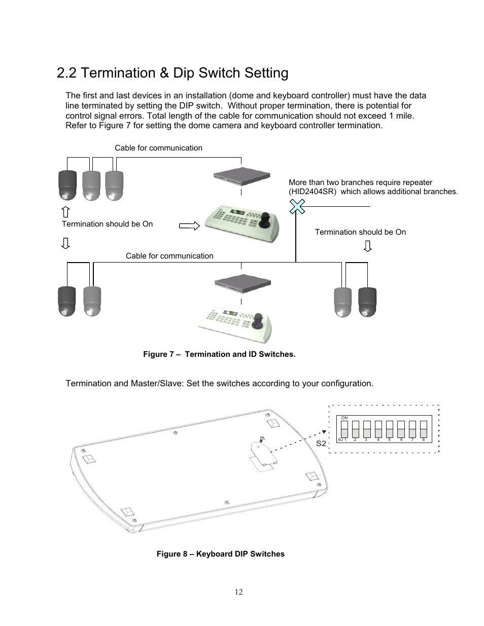 2 termination & dip switch setting | Speco Technologies KBD-927 User Manual | Page 12 / 33