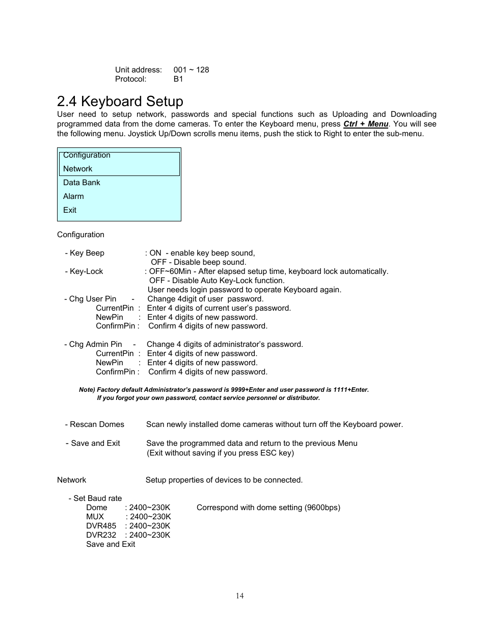 4 keyboard setup | Speco Technologies KBD-927 User Manual | Page 14 / 33