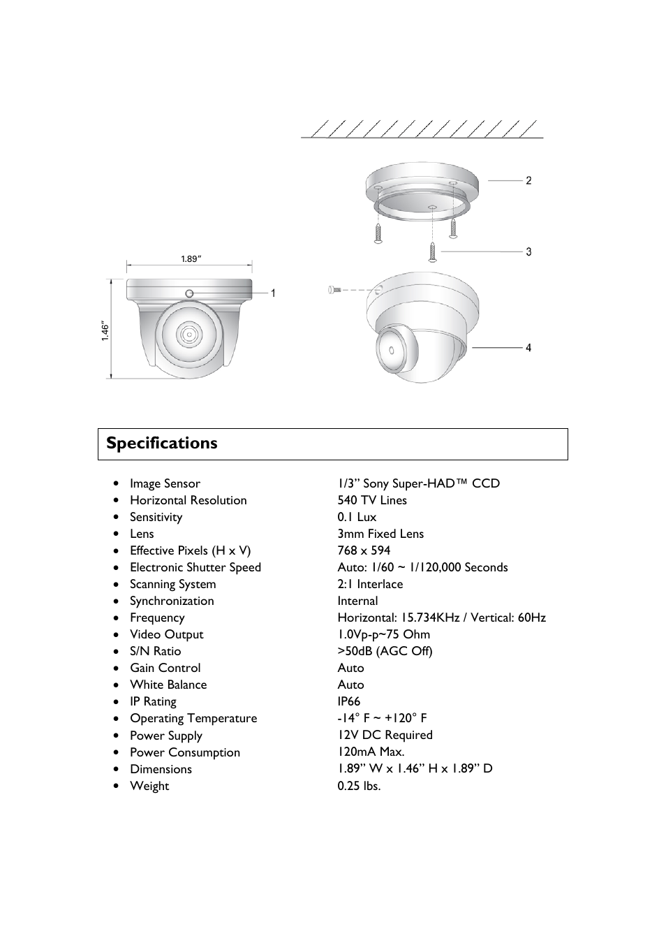 Specifications | Speco Technologies CVC61HRW User Manual | Page 3 / 4