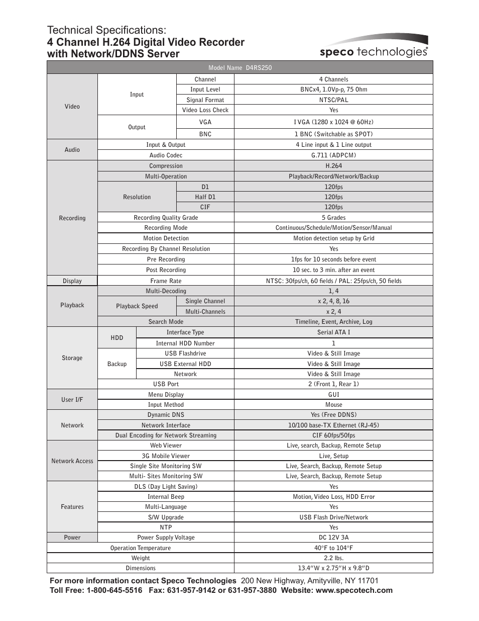 Speco Technologies D4RS250 User Manual | Page 2 / 2
