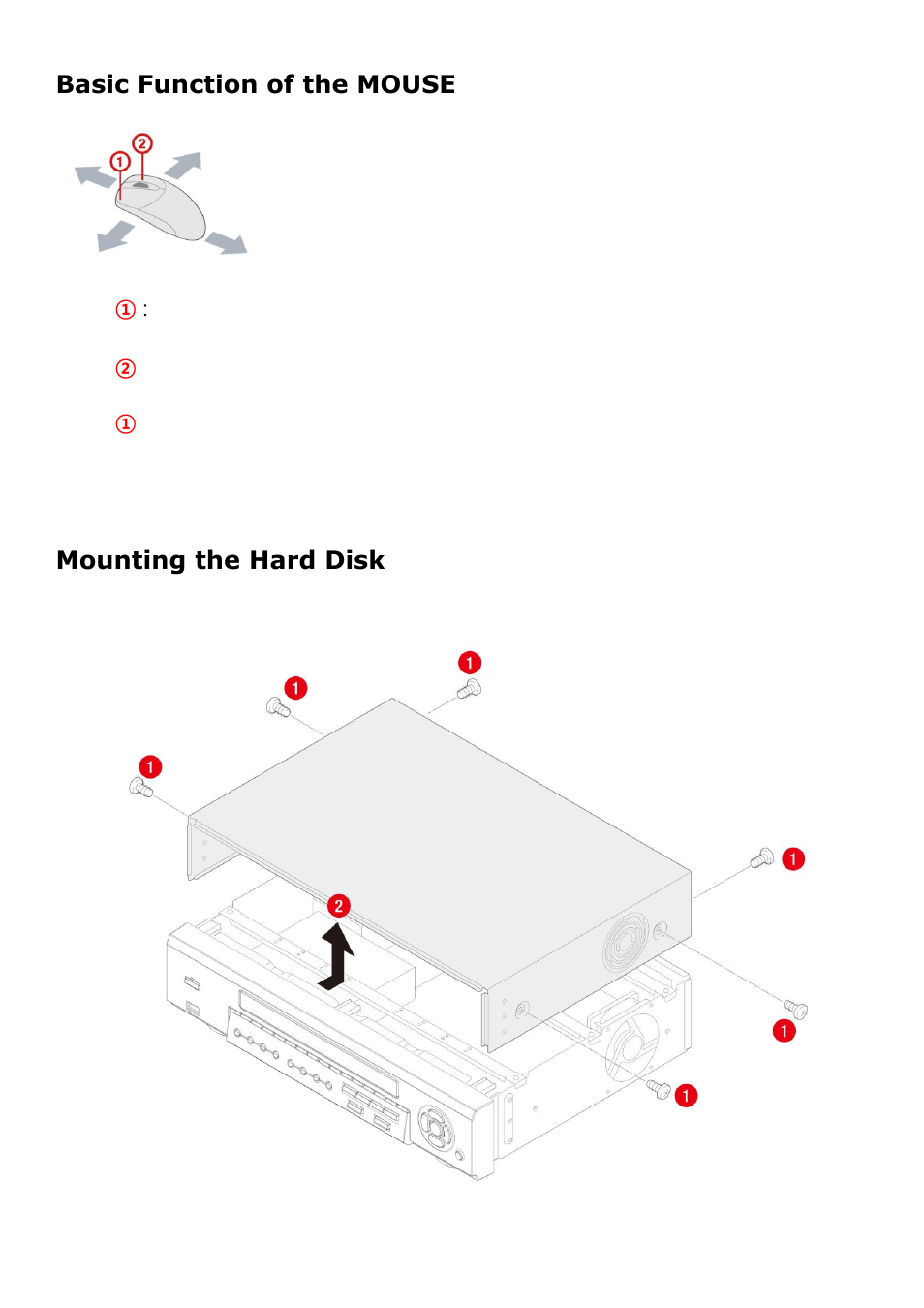 Basic function of the mouse, Mounting the hard disk | Speco Technologies 4HD User Manual | Page 5 / 93