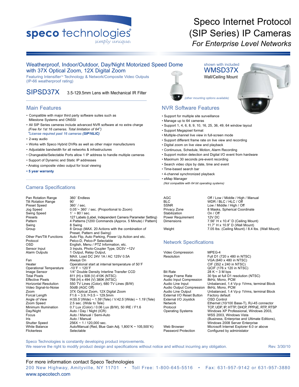 Speco Technologies SIP WMSD37X  EN User Manual | 2 pages