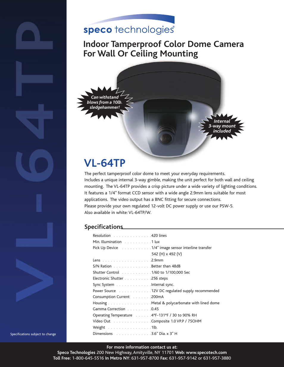 Speco Technologies VL-64TP User Manual | 1 page