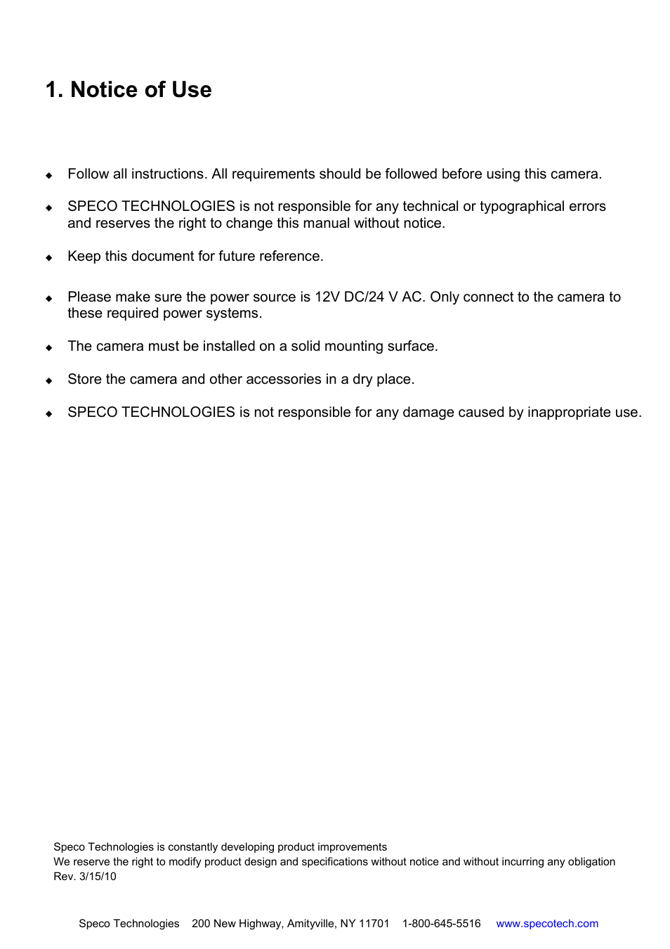 Notice of use | Speco Technologies LPRB922 User Manual | Page 2 / 10