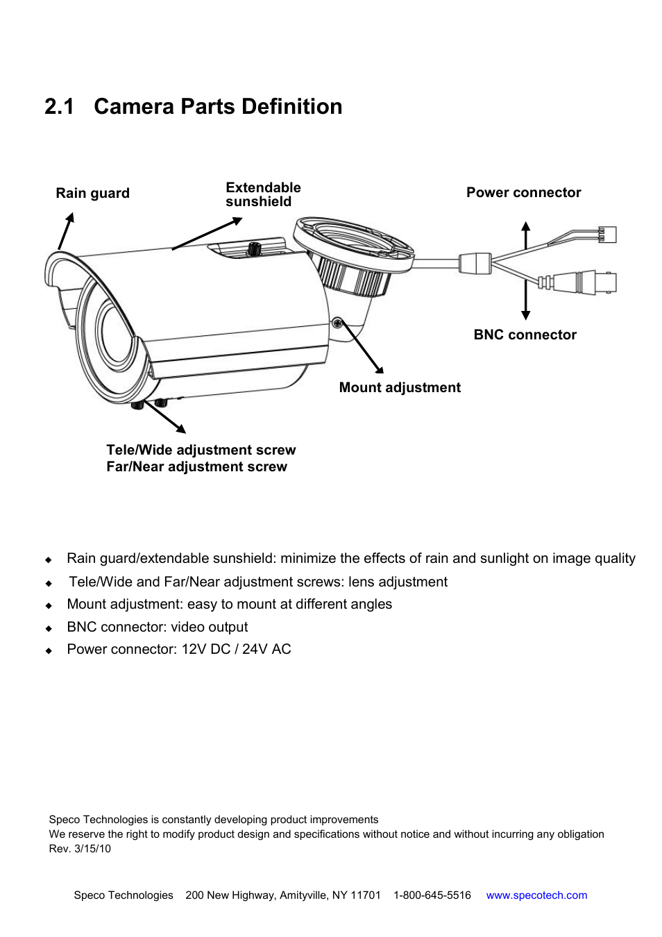 1 camera parts definition | Speco Technologies LPRB922 User Manual | Page 5 / 10