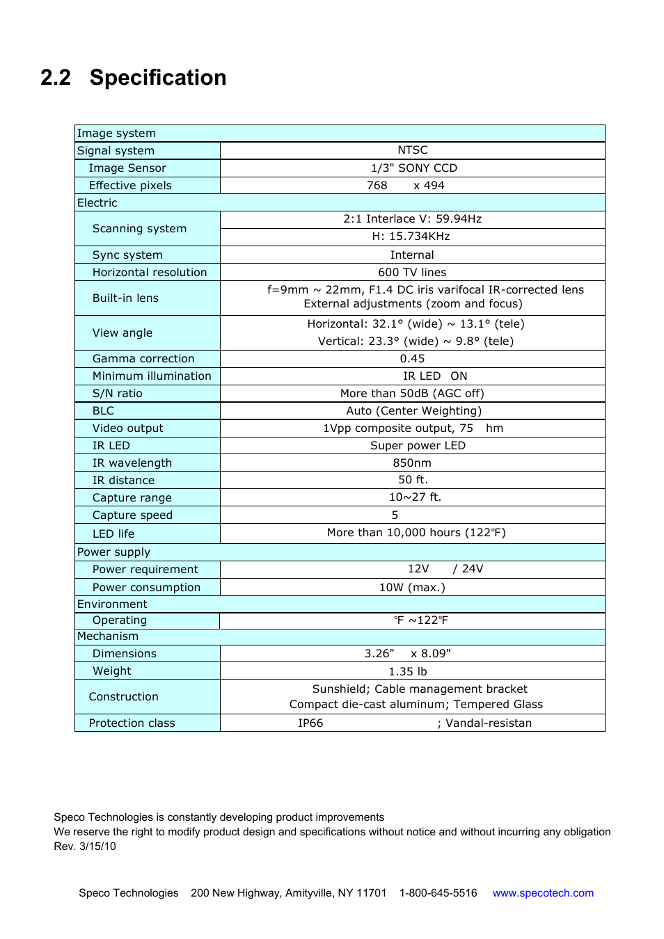 2 specifications | Speco Technologies LPRB922 User Manual | Page 6 / 10