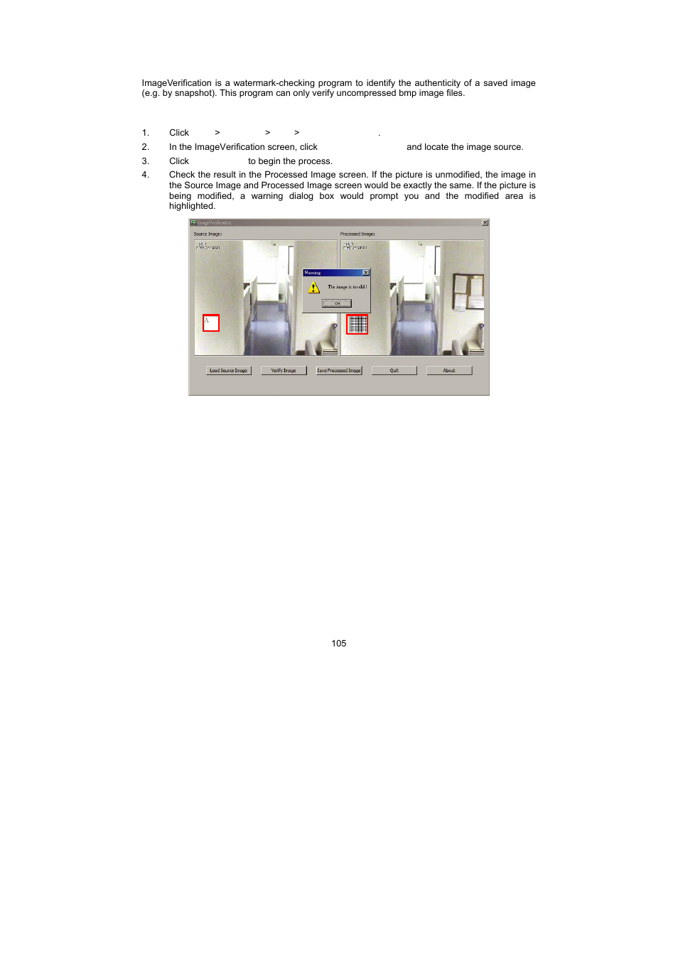 Chapter 8 image verification, 1 to run the imageverification program | Speco Technologies PC Pro Series User Manual | Page 113 / 136