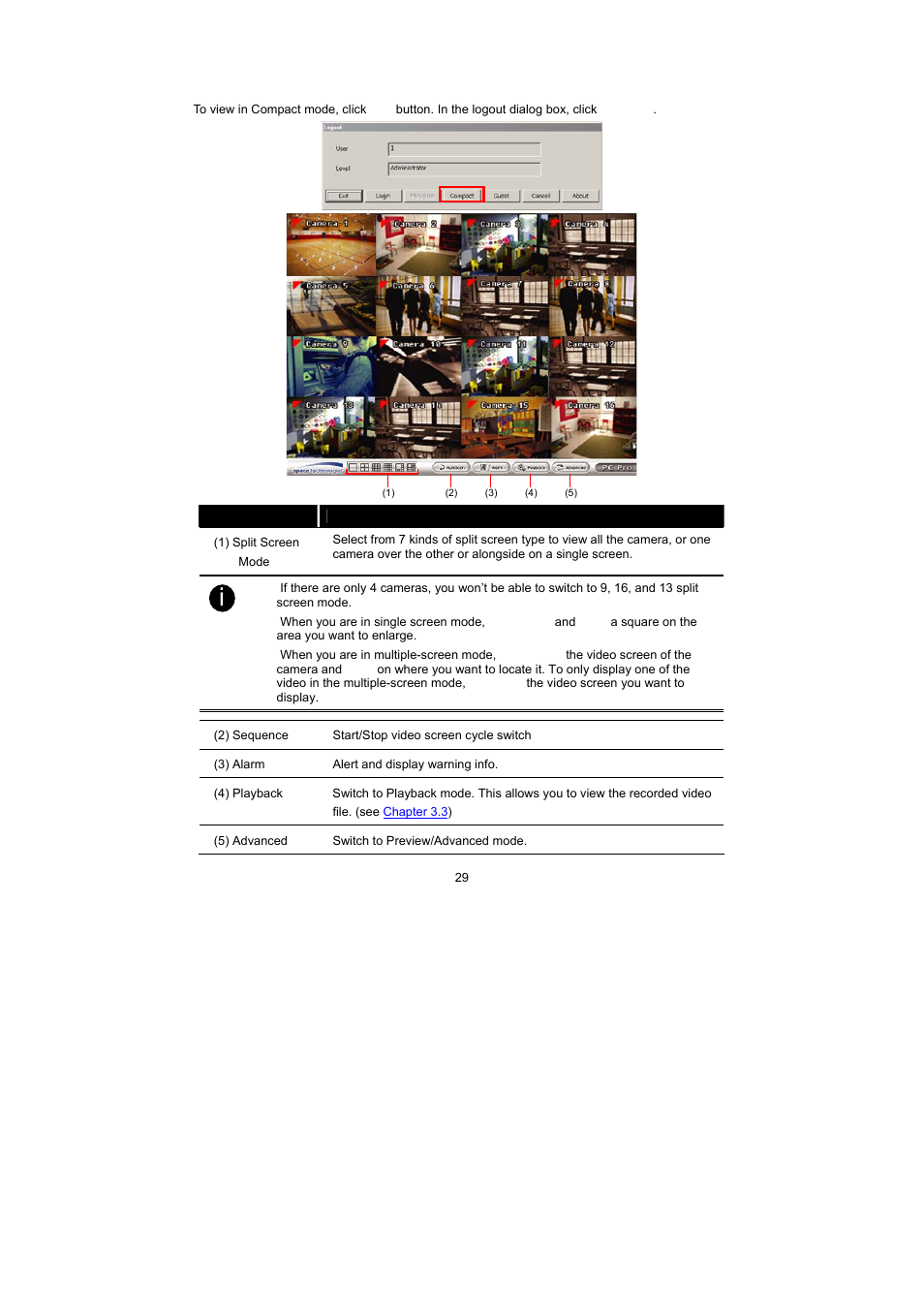 4 function buttons in compact mode | Speco Technologies PC Pro Series User Manual | Page 37 / 136