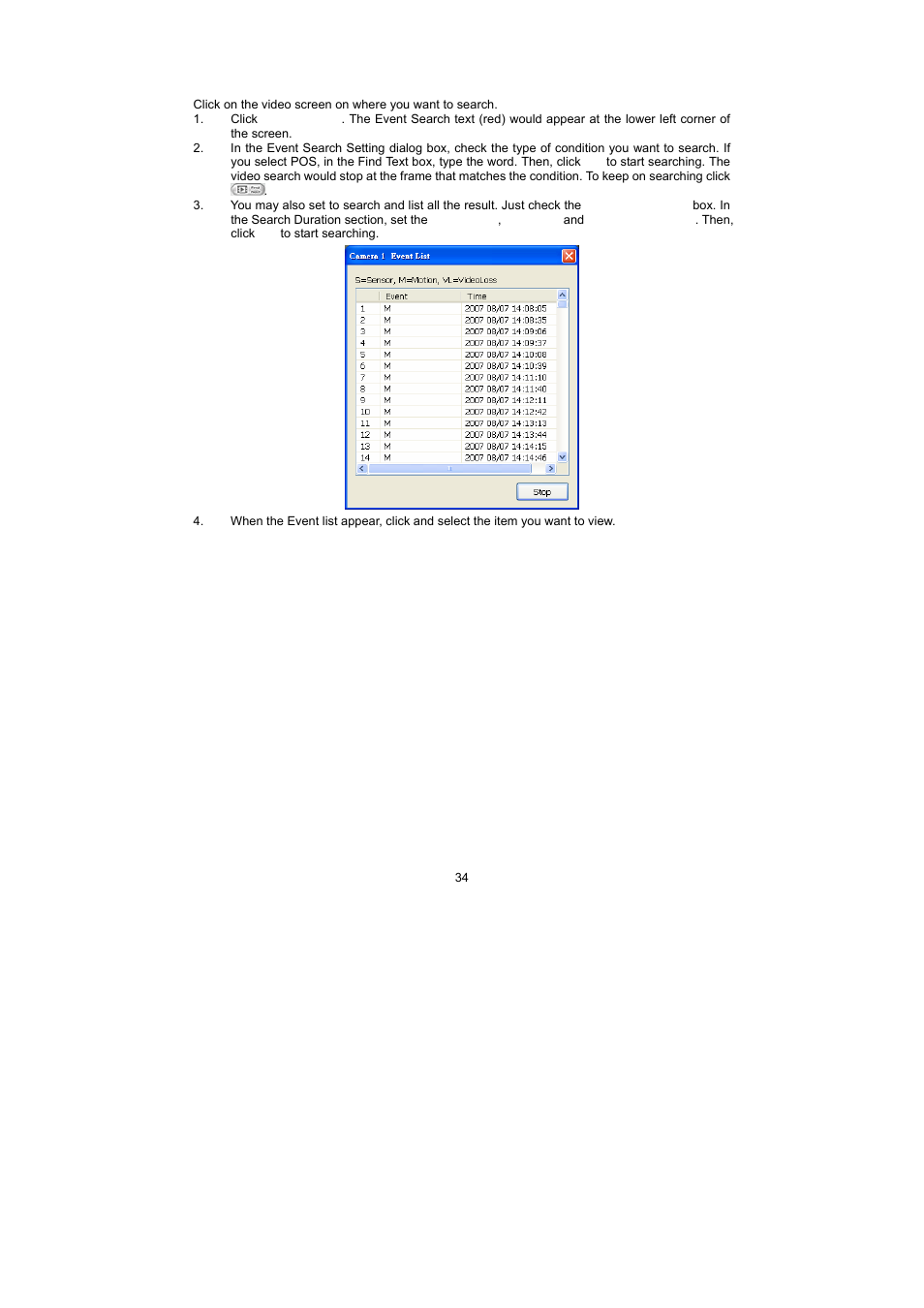 10 to search using the event search | Speco Technologies PC Pro Series User Manual | Page 42 / 136